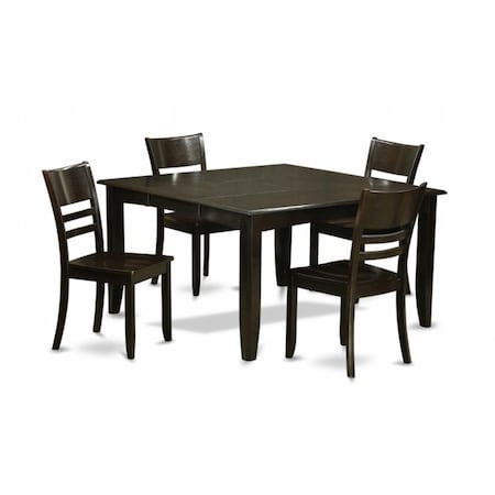 East West Furniture 5 Piece Dining Room Set-Dinette Table With Leaf and 4 Kitchen Chairs PFLY5-CAP-W